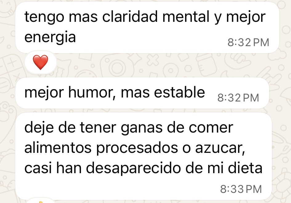 Client message in Spanish about mental clarity and mood.